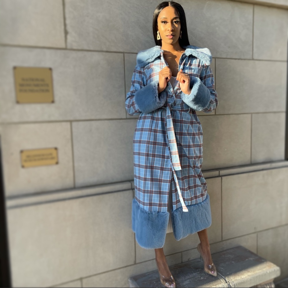 Fur trim trench coat
